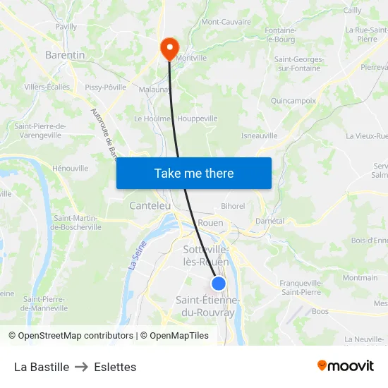 La Bastille to Eslettes map