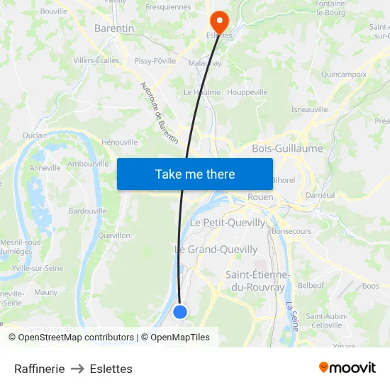 Raffinerie to Eslettes map