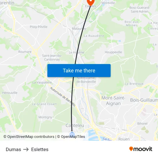 Dumas to Eslettes map