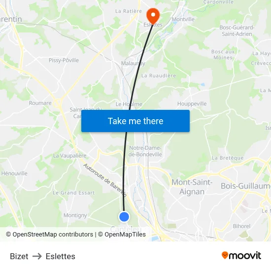 Bizet to Eslettes map