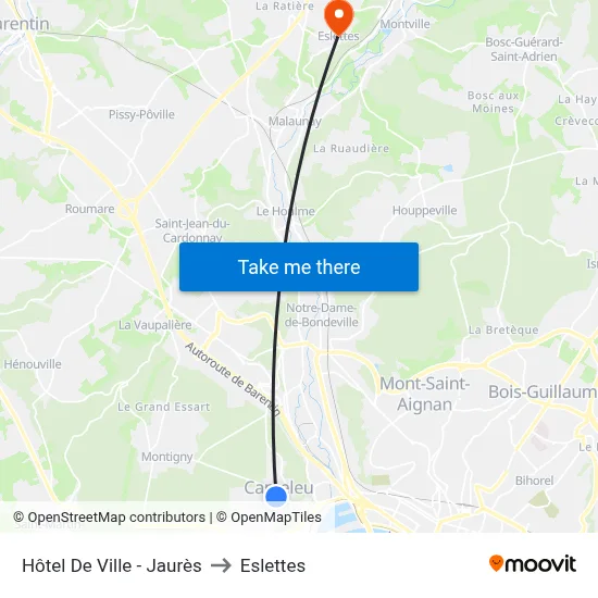 Hôtel De Ville - Jaurès to Eslettes map
