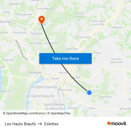 Les Hauts Bœufs to Eslettes map
