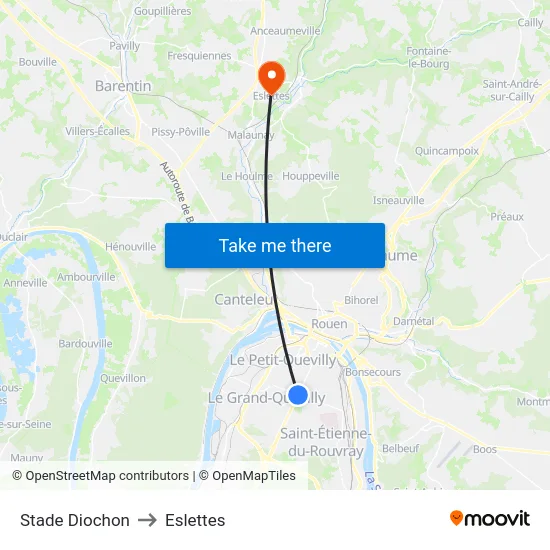Stade Diochon to Eslettes map