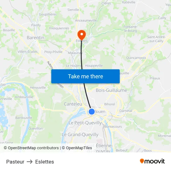 Pasteur to Eslettes map