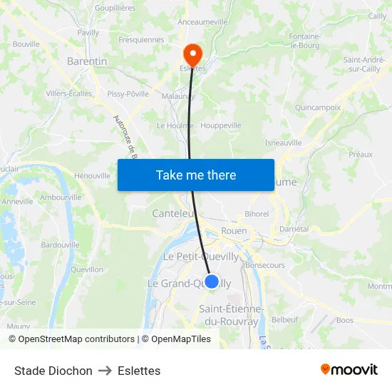 Stade Diochon to Eslettes map