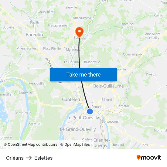 Orléans to Eslettes map