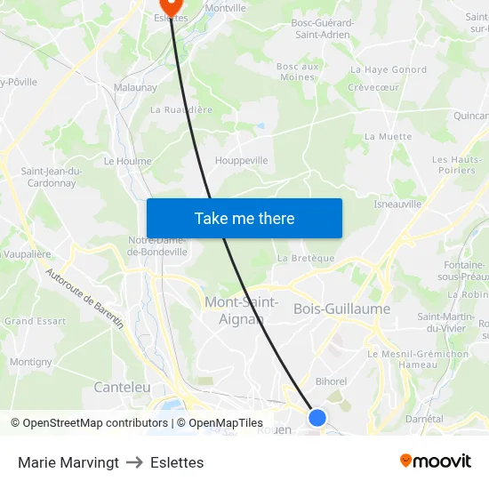 Marie Marvingt to Eslettes map