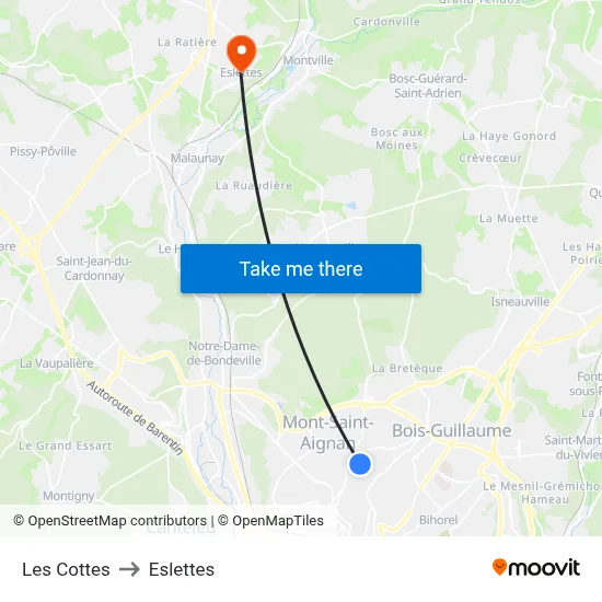 Les Cottes to Eslettes map