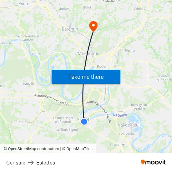Cerisaie to Eslettes map