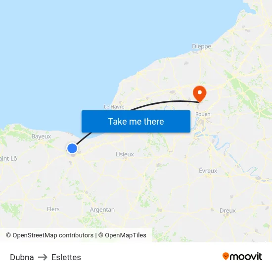 Dubna to Eslettes map