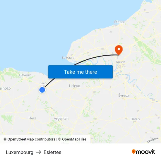 Luxembourg to Eslettes map