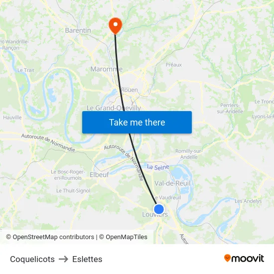 Coquelicots to Eslettes map