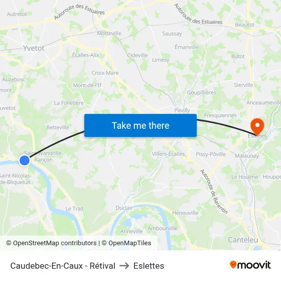 Caudebec-En-Caux - Rétival to Eslettes map