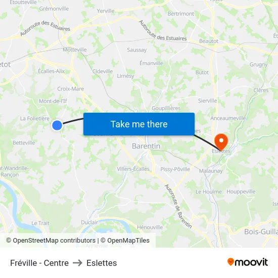 Fréville - Centre to Eslettes map