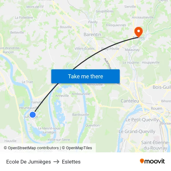 Ecole De Jumièges to Eslettes map