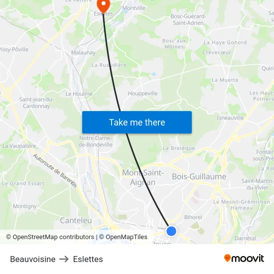 Beauvoisine to Eslettes map
