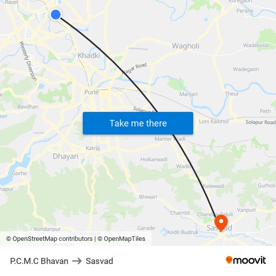 P.C.M.C Bhavan to Sasvad map