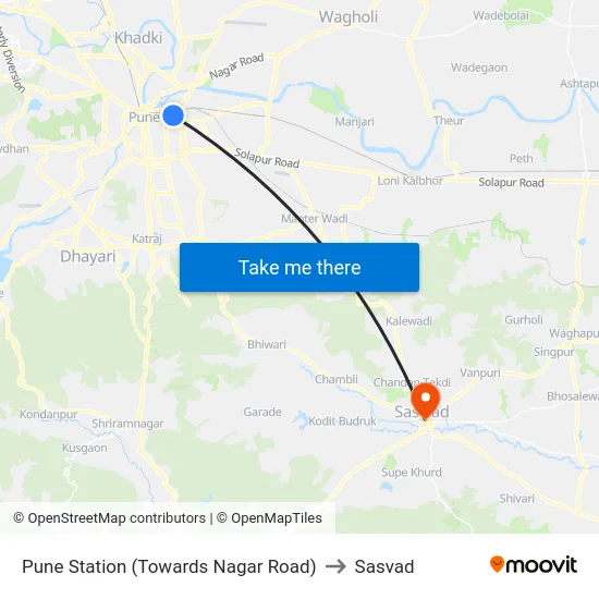 Pune Station (Towards Nagar Road) to Sasvad map