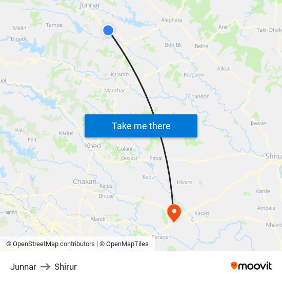 Junnar to Shirur map