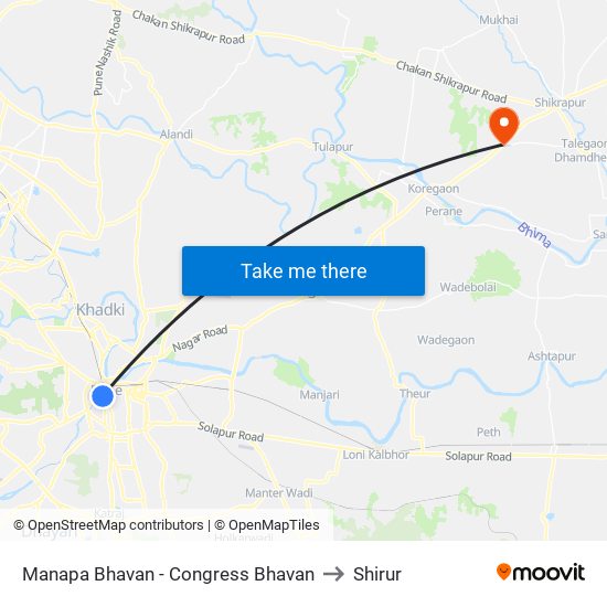 Manapa Bhavan - Congress Bhavan to Shirur map