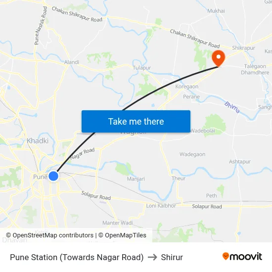Pune Station (Towards Nagar Road) to Shirur map