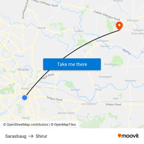 Sarasbaug to Shirur map