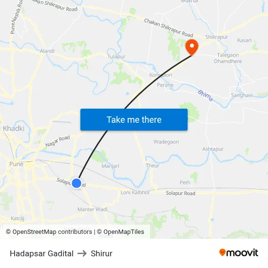 Hadapsar Gadital to Shirur map