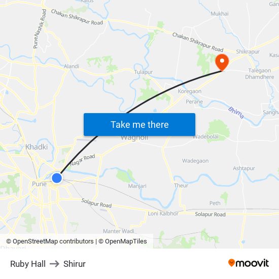 Ruby Hall to Shirur map