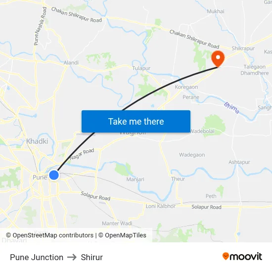Pune Junction to Shirur map
