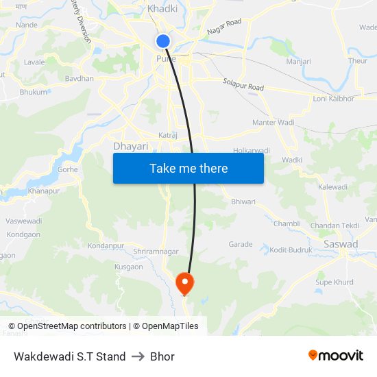 Wakdewadi S.T Stand to Bhor map
