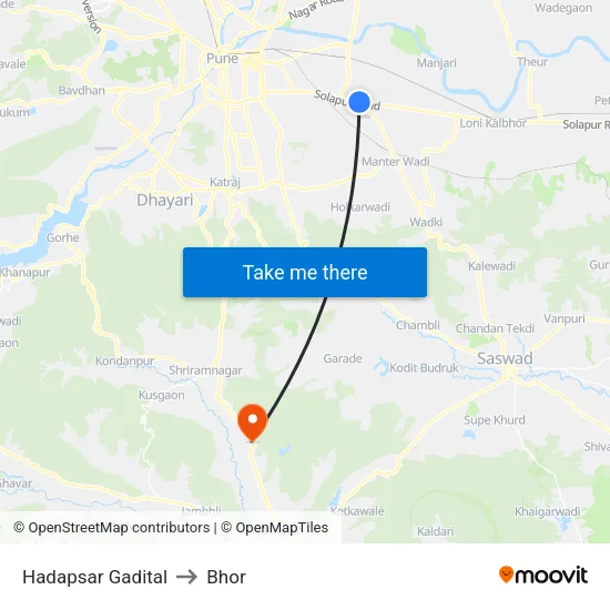 Hadapsar Gadital to Bhor map