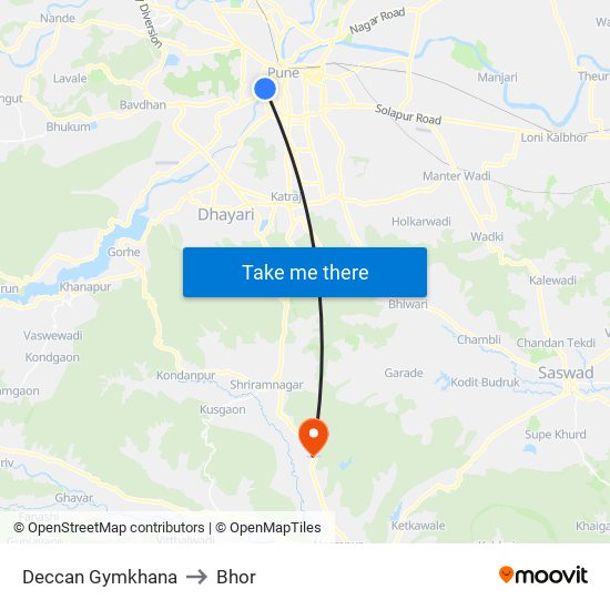 Deccan Gymkhana to Bhor map