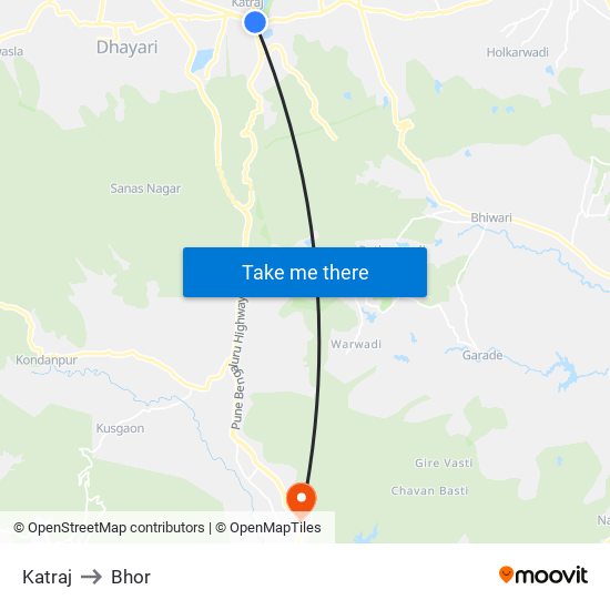 Katraj to Bhor map