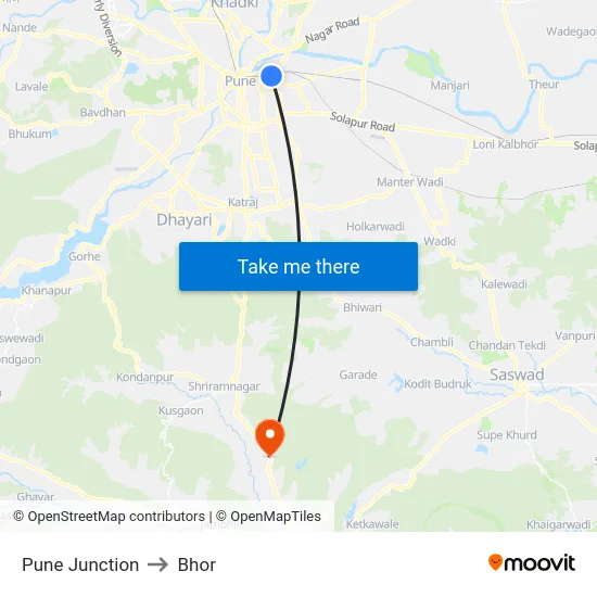 Pune Junction to Bhor map