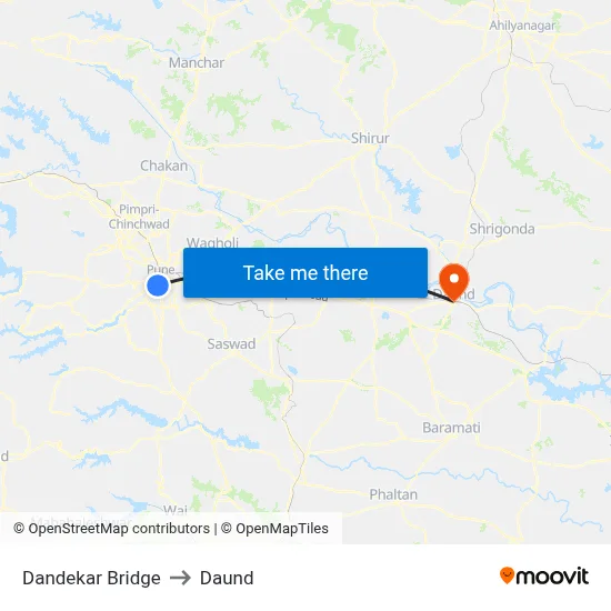 Dandekar Bridge to Daund map