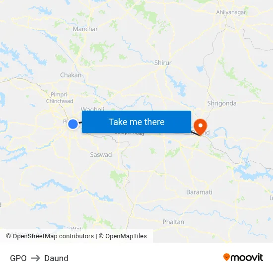 GPO to Daund map