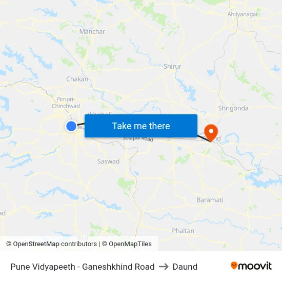Pune Vidyapeeth Ganeshkhind Road to Daund map