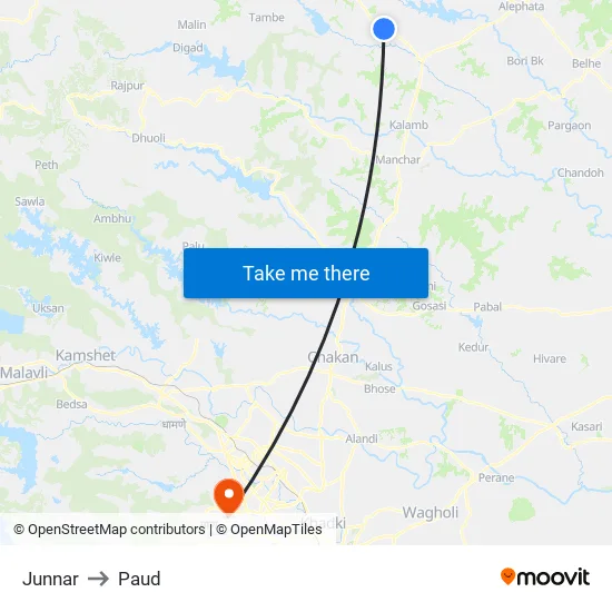 Junnar to Paud map