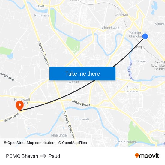 P.C.M.C Bhavan to Paud map