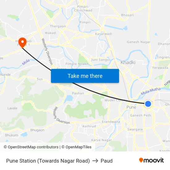 Pune Station (Towards Nagar Road) to Paud map