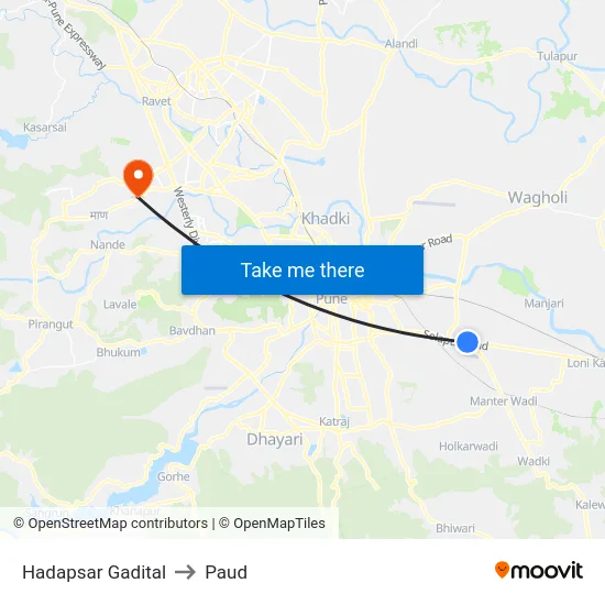 Hadapsar Gadital to Paud map