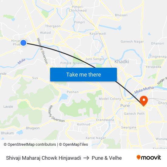 Shivaji Maharaj Chowk Hinjawadi to Pune & Velhe map