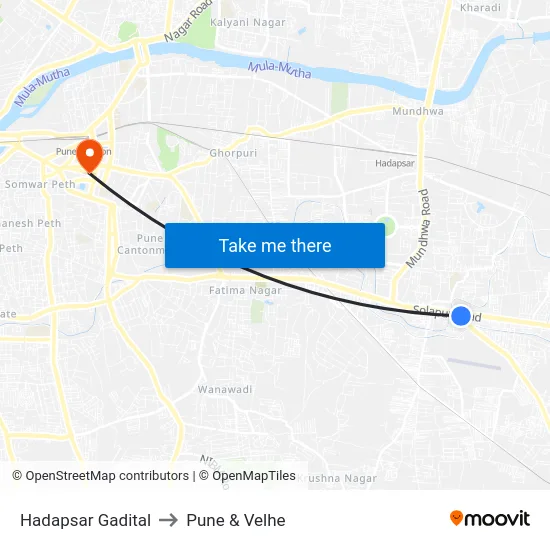 Hadapsar Gadital to Pune & Velhe map