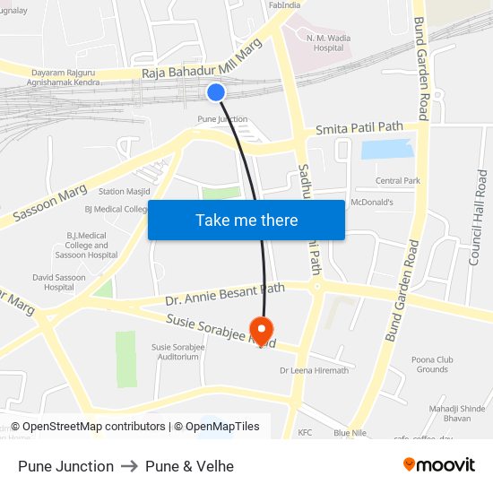 Pune Junction to Pune & Velhe map