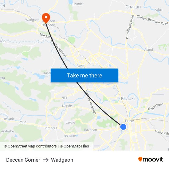 Deccan Corner to Wadgaon map