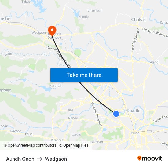 Aundh Gaon to Wadgaon map