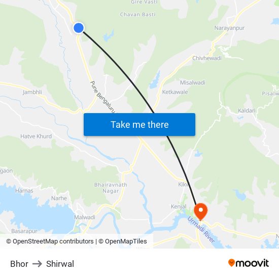 Bhor to Shirwal map