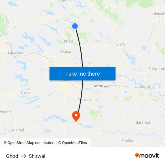 Ghod to Shirwal map