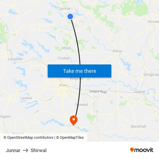 Junnar to Shirwal map