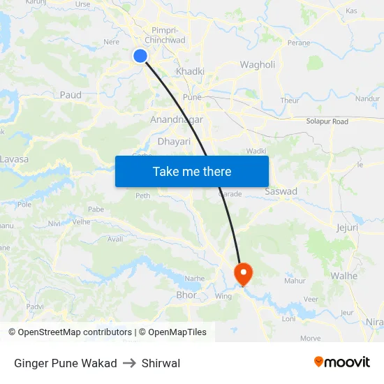 Ginger Pune Wakad to Shirwal map